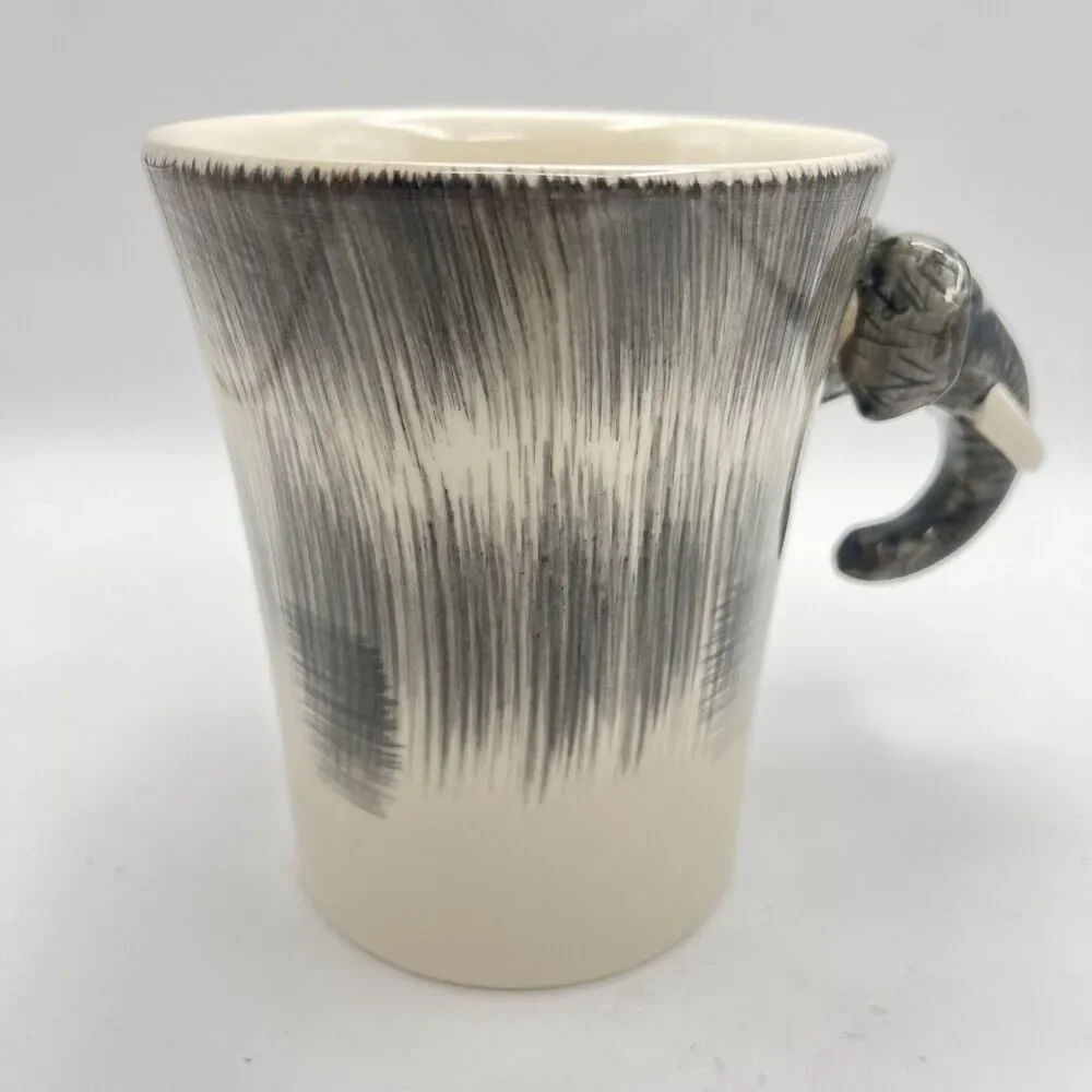 Pier 1 Ceramic Handpainted Stoneware Elephant Coffee Cup Mug Face Handle Large